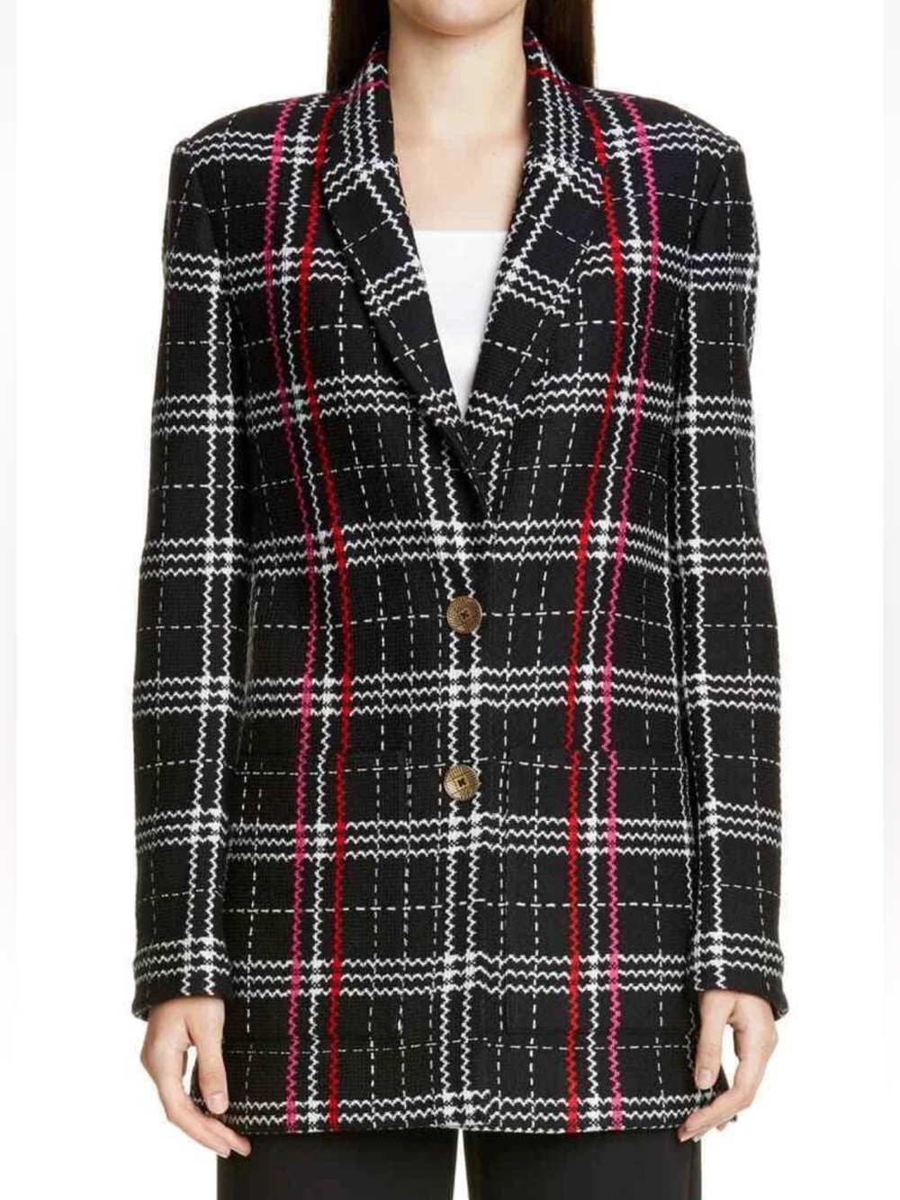St. John Collection Plaid Patch Pocket Jacket in Caviar Black Colorway Sz 8